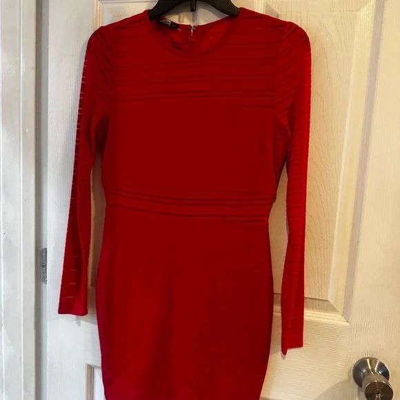 Bebe mesh Elegant Red Long Sleeve Dress Small - Picture 6 of 10